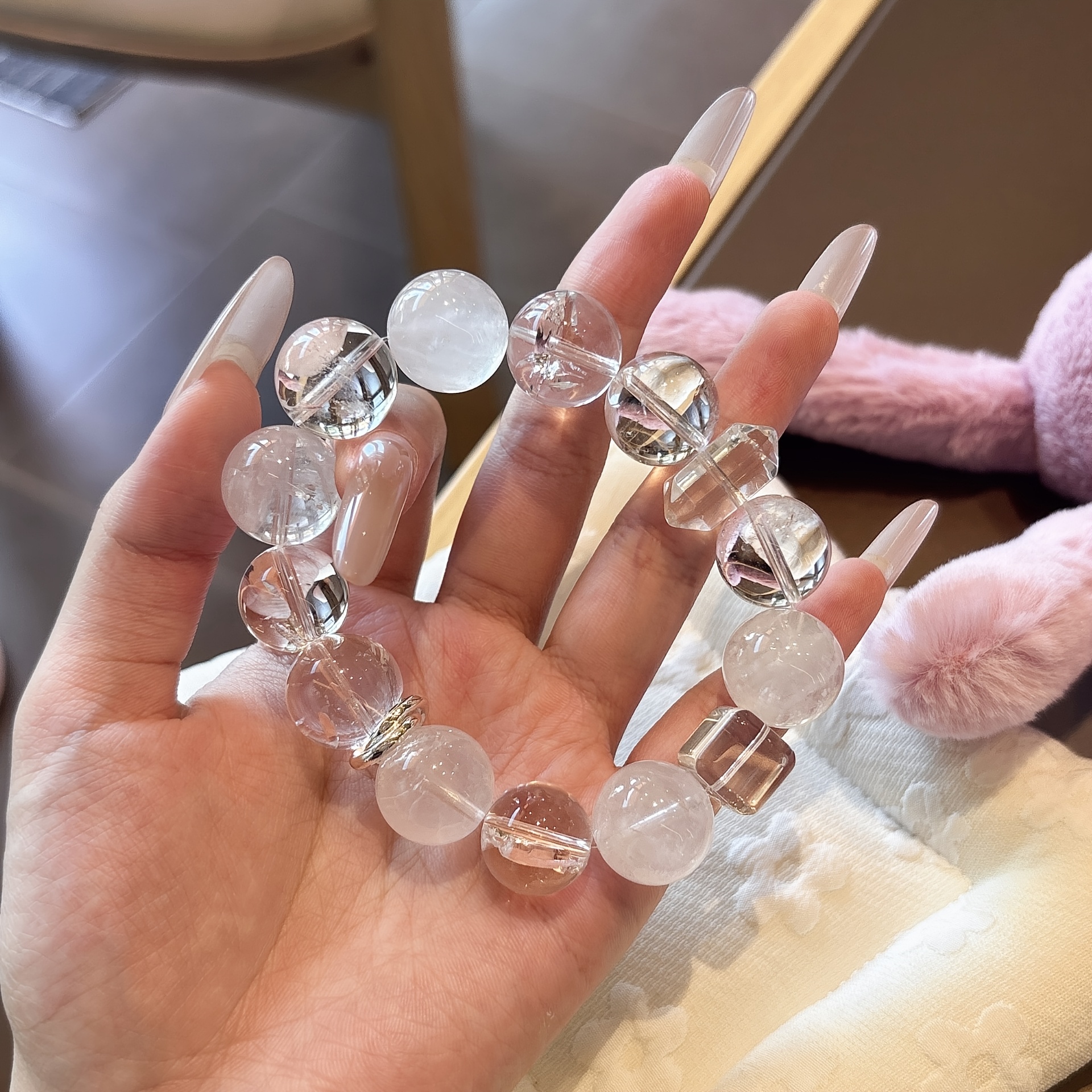 Original White Natural Crystal Beaded Bracelet, Unisex